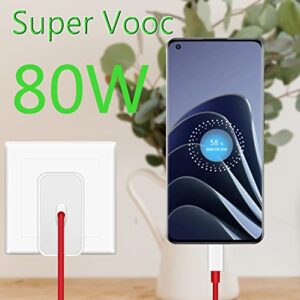 Super vooc 80W [11V/7.3A] for OnePlus11 11pro 10pro, Warp Charger 65w for 9Pro 9R 9 8T with 6.6ft USB A-to-C Warp Charging Cable