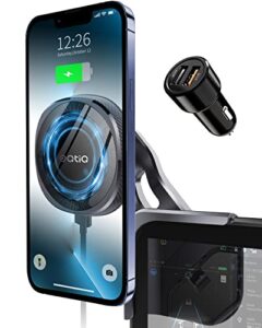 oqtiq wireless car mount charger for tesla model 3 / y magnetic phone holder fast charging cooling fan magnet charger compatible with mag safe cases, for iphone 14 13 12 series (with qc 3.0 adapter)