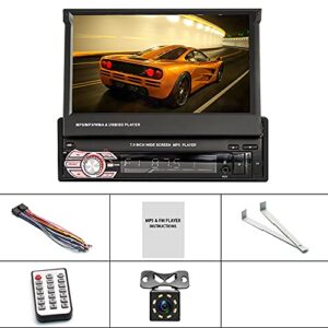 UNITOPSCI Single Din Car Stereo Car Radio with 7" Auto Retractable HD Touch Screen Car MP5 Player with Bluetooth FM Radio Mirror Link Head Unit Support TF USB AUX in Remote Control Backup Camera SWC