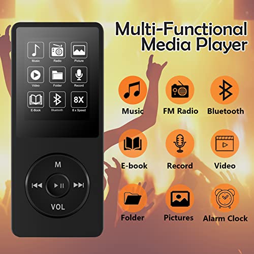 32GB MP3 Player with Bluetooth, Leguwu Portable MP3 Hi-Fi Music Players with Speaker, Multimedia Player with FM Radio, Video, Alarm Clock for Kids, Long Playback Time | Including Earphones