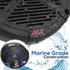 Pyle 6.5'' Dual Marine Speakers Kit - Waterproof-Rated w/Amplified Bluetooth Remote Control Receiver for Powersport Vehicles, IP65 Marine Grade Rating, 600 Watt Max Power PLMRKT8, Black