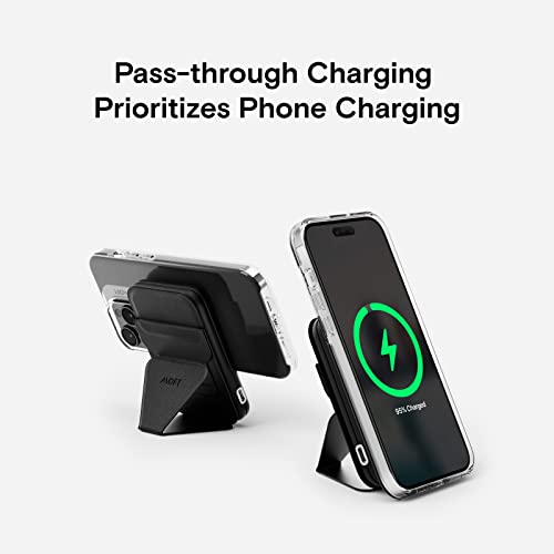 MOFT Modular Magnetic Phone Stand Power Bank Set, Foldable Stand and Portable Wireless Charger with Magnetic USB-C Cable for iPhone 14/13/12 Series,Black