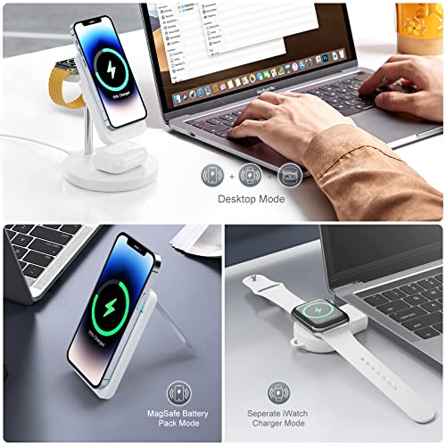 Mag Safe Wireless Charging Station - 4 in 1 Magnetic Charger Stand, Detachable Battery Pack for MagSafe Charging Station with PD 20W Adapter for Apple iPhone 14 13 12 Pro Max Mini Plus, iWatch, Airpod