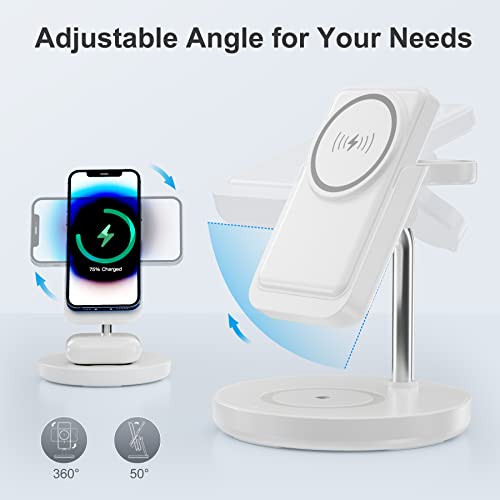 Mag Safe Wireless Charging Station - 4 in 1 Magnetic Charger Stand, Detachable Battery Pack for MagSafe Charging Station with PD 20W Adapter for Apple iPhone 14 13 12 Pro Max Mini Plus, iWatch, Airpod