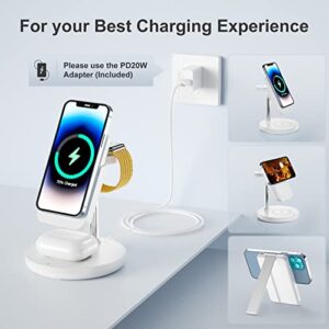 Mag Safe Wireless Charging Station - 4 in 1 Magnetic Charger Stand, Detachable Battery Pack for MagSafe Charging Station with PD 20W Adapter for Apple iPhone 14 13 12 Pro Max Mini Plus, iWatch, Airpod