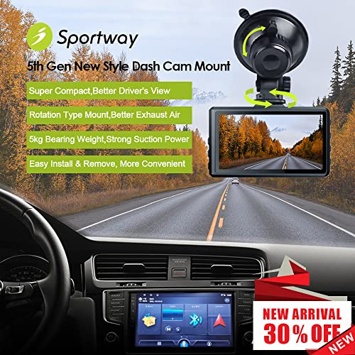 Sportway S504 Suction Cup Dash Cam Mount Holder (5th Gen) with 4pcs 360 Rotating Joints for Apeman Ssontong Biuone iZEEKER HaHoco and Most Other Car Dash Cameras