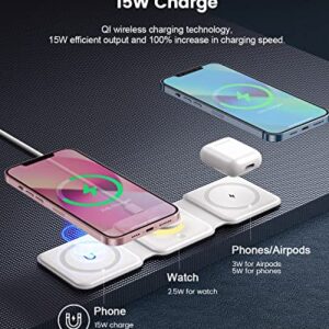 CYBORIS Wireless Charger 3 in 1, 15W Charging Station Magnetic Foldable, Wireless Charging Station for Multiple Devices Compatible with iPhone, Samsung, AirPods 3/2/Pro, iWatch (Adapter Included)