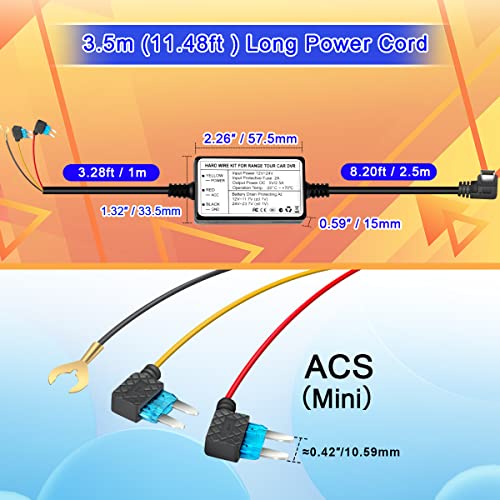 Hardwire Kit for Range Tour Dash Cam,12V-24V to 5V Car Dash Camera Charger Power Cord,Determining The Logger Plug Type 24-Hour Parking Monitoring Power Cable