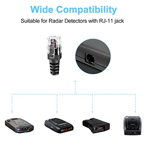 Radar Detector Cable, USB to RJ11 Cable,RJ11 Plug Power Cable,for Escort Uniden Radenso XP Beltronics Cobra Whistler Radar Detector,Replacement Power Cable for Radar Detectors (RJ11-9.84ft)