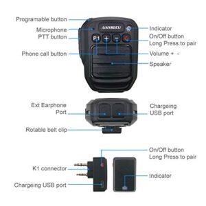 Anysecu HB980 Two Way Radio Wireless Bluetooth Handheld Speaker Mic, Shoulder Microphone for Walkie Talkie UV-5R 5RA 5RB 5RC 5RD 5RE 5REPLUS BF-888S TH-UV8000D UV-82 Accessories