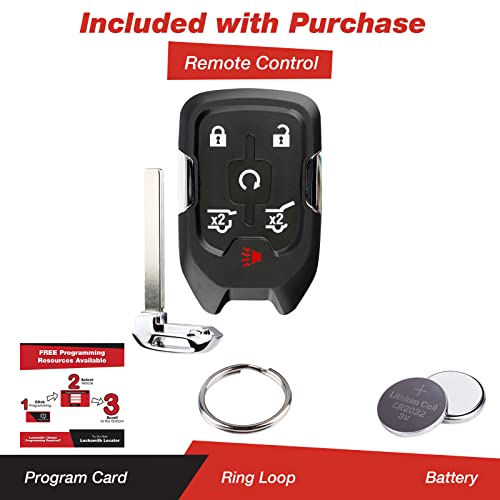 KeylessOption Keyless Entry Remote Start Smart Car Prox Key Fob W/ Key for 15-19 Chevy Tahoe Suburban, 15-20 GMC Yukon XL HYQ1AA