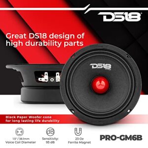 DS18 PRO-GM6B Loudspeaker - 6.5", Midrange, Red Aluminum Bullet, 480W Max, 140W RMS, 8 Ohms - Premium Quality Audio Door Speakers for Car or Truck Stereo Sound System (1 Speaker)