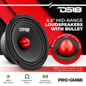 DS18 PRO-GM6B Loudspeaker - 6.5", Midrange, Red Aluminum Bullet, 480W Max, 140W RMS, 8 Ohms - Premium Quality Audio Door Speakers for Car or Truck Stereo Sound System (1 Speaker)