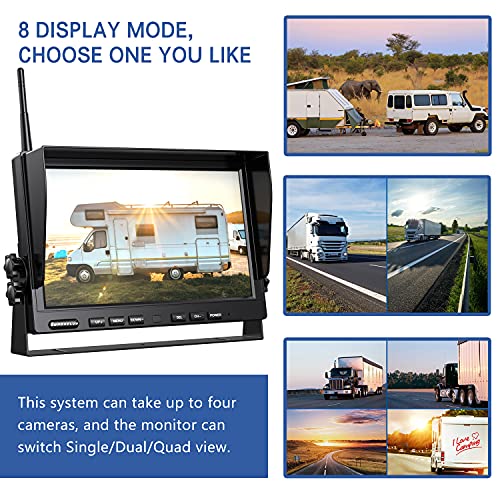 ZEROXCLUB 10'' 1080P Wireless Backup Camera System, 10 Inch DVR Quad Split Monitor Wireless Rear Side View Cameras, IP69 Waterproof Digital Signal Record System for RV/Truck/Trailer/Camper-BW104SL