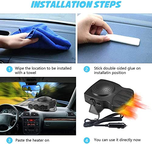 Car Heater, Car Heater Defroster Fans with Heating & Cooling Modes for 2 in 1 Fast Heating, 12V 150W Defrost Defogger with Plug in Cigarette Lighter, Window Defroster for Car