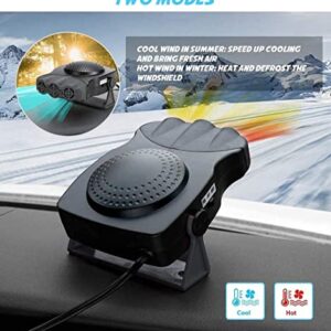 Car Heater, Car Heater Defroster Fans with Heating & Cooling Modes for 2 in 1 Fast Heating, 12V 150W Defrost Defogger with Plug in Cigarette Lighter, Window Defroster for Car