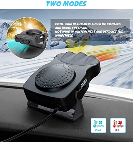 Car Heater, Car Heater Defroster Fans with Heating & Cooling Modes for 2 in 1 Fast Heating, 12V 150W Defrost Defogger with Plug in Cigarette Lighter, Window Defroster for Car