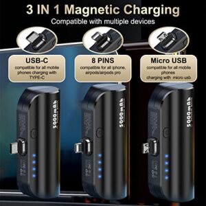 LUCKYDUO Portable Charger for iPhone, Mini Power Bank 5000mAh, Type C/Micro USB 3 in 1 Replaceable Magnetic Plug, Battery Pack for iPhone 14/13/12/11 pro/Promax, Samsung Galaxy, Switch, Google Pixel