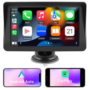 portable wireless apple carplay and android auto car radio stereo, 7 inches ips touchscreen multimedia player & bluetooth 5.0 audio hands free calling, mirror link/gps/siri