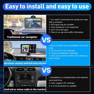 Portable Wireless Apple Carplay and Android Auto Car Radio Stereo, 7 inches IPS Touchscreen Multimedia Player & Bluetooth 5.0 Audio Hands Free Calling, Mirror Link/GPS/Siri