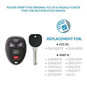 Keyless2Go Replacement for New Keyless Entry 5 Button Remote Start Car Key Fob for Select Vehicles with New Uncut Transponder Ignition Car Key Circle Plus B111