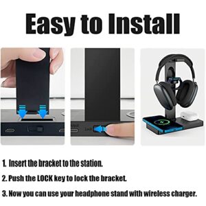 PloutoRich Headphone Stand Headset Holder Hanger Hook with USB Charger, Gaming Headset Stand for All Headsets, 4 in 1 Charging Station for Apple Products, iPhone/iWatch/Airpods/Airpods Max Stand