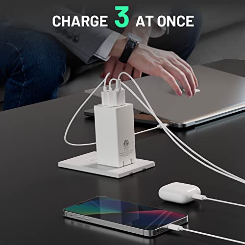 AcoFeu 65W USB C Charger Block, 3 Ports Fast Foldable Wall Charger for MacBook Air, iPhone Pro Max, iPad Pro, Galaxy S22 Ultra, Switch, Air Pods & More