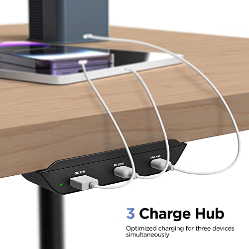 Galvanox USB C Under Desk Charging Hub, Mountable Desktop Power Strip Charger (50W) PD High-Speed Undermount Multi Port Station (2 Type C / 1 Type A)(Apple/Android Phones, Tablets/iPads and MacBooks)
