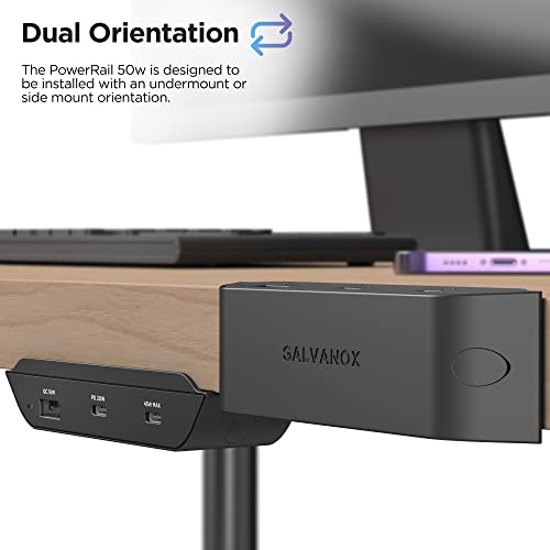 Galvanox USB C Under Desk Charging Hub, Mountable Desktop Power Strip Charger (50W) PD High-Speed Undermount Multi Port Station (2 Type C / 1 Type A)(Apple/Android Phones, Tablets/iPads and MacBooks)