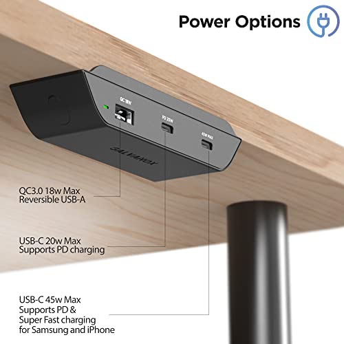 Galvanox USB C Under Desk Charging Hub, Mountable Desktop Power Strip Charger (50W) PD High-Speed Undermount Multi Port Station (2 Type C / 1 Type A)(Apple/Android Phones, Tablets/iPads and MacBooks)