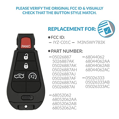 Keyless2Go Replacement for 5 Button Remote Key Chrysler Dodge IYZ-C01C 05026887 AK - with Durashell Technology