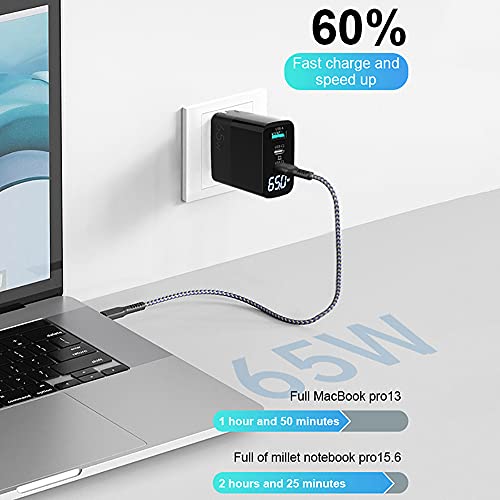 URVNS GaN 65W USB C Charger, Power Display 3 Ports Fast PD Wall Adapter, Foldable US Plug Travel Charger for iPhone 14 13 12 Pro Max Mini MacBook Laptop iPad and More