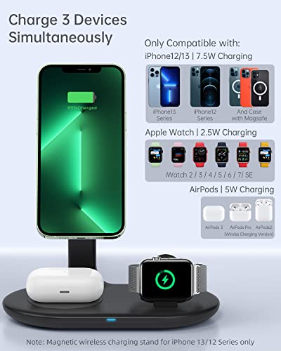 Magnetic Wireless Charging Stand with 20W PD Adapter, TERYTH 3 in 1 Wireless Charging Station Dock for iPhone 14, 13, 12, Pro, Pro Max, Mini, Apple Watch 7/SE/6/5/4/3/2, AirPods Pro/3 (Black)