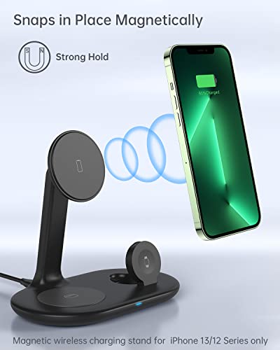 Magnetic Wireless Charging Stand with 20W PD Adapter, TERYTH 3 in 1 Wireless Charging Station Dock for iPhone 14, 13, 12, Pro, Pro Max, Mini, Apple Watch 7/SE/6/5/4/3/2, AirPods Pro/3 (Black)