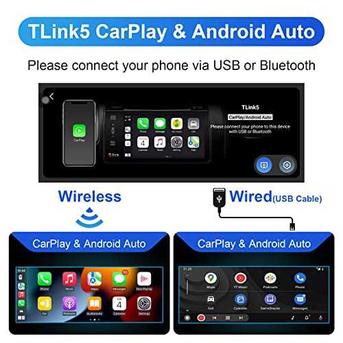 Single Din Touchscreen Car Stereo Wireless CarPlay Wireless Android Auto, 6.9 Inch Android Car Radio Multimedia with GPS Navigation Hands Free Calling WiFi FM SWC USB, Bluetooth Car Audio Receiver