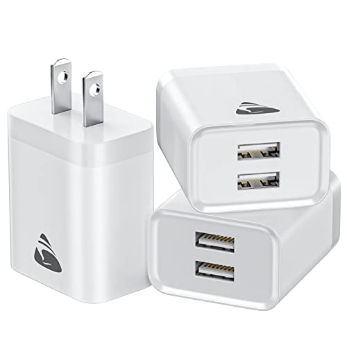 USB Charger Block, 3Pack USB Wall Charger 2.4A Dual USB Wall Charger Fast Charging for iPhone 14/14 Pro/13/13 Pro, Samsung Galaxy, Pixel, LG, Android-White