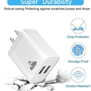 USB Charger Block, 3Pack USB Wall Charger 2.4A Dual USB Wall Charger Fast Charging for iPhone 14/14 Pro/13/13 Pro, Samsung Galaxy, Pixel, LG, Android-White