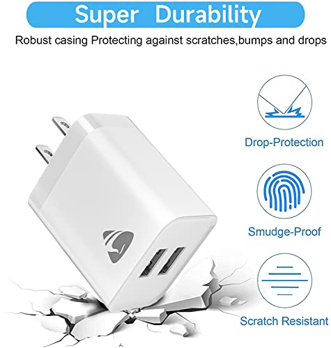 USB Charger Block, 3Pack USB Wall Charger 2.4A Dual USB Wall Charger Fast Charging for iPhone 14/14 Pro/13/13 Pro, Samsung Galaxy, Pixel, LG, Android-White