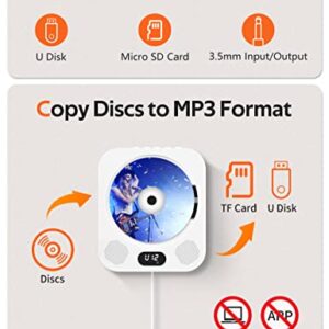 CozySound Portable CD Player Bluetooth for Home, Wall Mountable Desktop Kpop Music Players, Convert CDs to MP3, with Stereo Speakers, Remote, FM Radio, AUX Jack, Support U Disk/TF