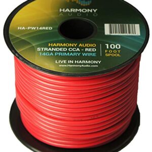 Harmony Audio Primary Single Conductor 14 Gauge Power or Ground Wire - 2 Rolls - 200 Feet - Red & Black for Car Audio/Trailer/Model Train/Remote