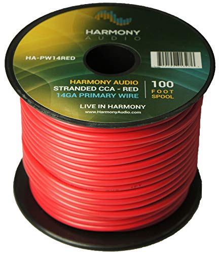 Harmony Audio Primary Single Conductor 14 Gauge Power or Ground Wire - 2 Rolls - 200 Feet - Red & Black for Car Audio/Trailer/Model Train/Remote