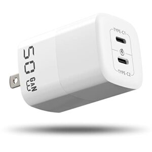 50w usb c wall charger, 2-port gan iii type c charger, pps 48w fast charging block for iphone 14/14 plus/14 pro/14 pro max/13/12/11, galaxy, pixel, ipad/ipad mini and laptops(cable not included)