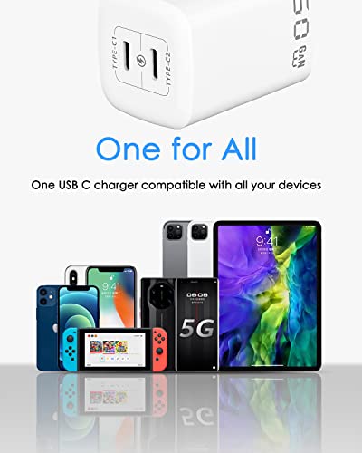 50W USB C Wall Charger, 2-Port GaN III Type C Charger, PPS 48W Fast Charging Block for iPhone 14/14 Plus/14 Pro/14 Pro Max/13/12/11, Galaxy, Pixel, iPad/iPad Mini and Laptops(Cable Not Included)