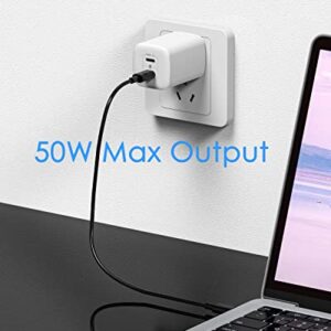 50W USB C Wall Charger, 2-Port GaN III Type C Charger, PPS 48W Fast Charging Block for iPhone 14/14 Plus/14 Pro/14 Pro Max/13/12/11, Galaxy, Pixel, iPad/iPad Mini and Laptops(Cable Not Included)