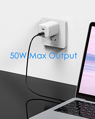 50W USB C Wall Charger, 2-Port GaN III Type C Charger, PPS 48W Fast Charging Block for iPhone 14/14 Plus/14 Pro/14 Pro Max/13/12/11, Galaxy, Pixel, iPad/iPad Mini and Laptops(Cable Not Included)