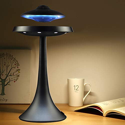 Levitating Floating Speaker, Magnetic UFO Bluetooth Speaker V4.0 , LED Lamp Bluetooth Speaker with 5W Stereo Sound , Wireless Charge, 360 Degree Rotation , for Home /Office Decor ,Unique Gifts(Black)