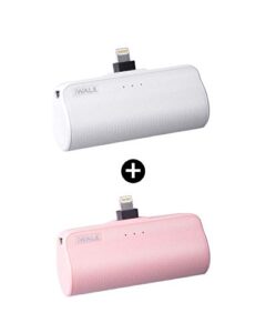 iwalk mini portable charger for iphone with built in cable, 3350mah compatible with iphone 11 pro/xs/xs max/xr/x/8/7/6/plus airpods(2 pack pink and white)