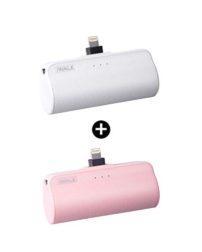 iWALK Mini Portable Charger for iPhone with Built in Cable, 3350mAh Compatible with iPhone 11 pro/Xs/XS Max/XR/X/8/7/6/Plus Airpods(2 Pack Pink and White)