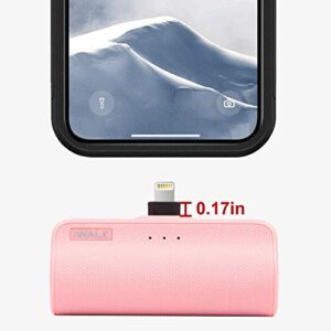 iWALK Mini Portable Charger for iPhone with Built in Cable, 3350mAh Compatible with iPhone 11 pro/Xs/XS Max/XR/X/8/7/6/Plus Airpods(2 Pack Pink and White)