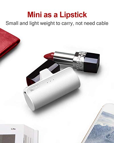 iWALK Mini Portable Charger for iPhone with Built in Cable, 3350mAh Compatible with iPhone 11 pro/Xs/XS Max/XR/X/8/7/6/Plus Airpods(2 Pack Pink and White)